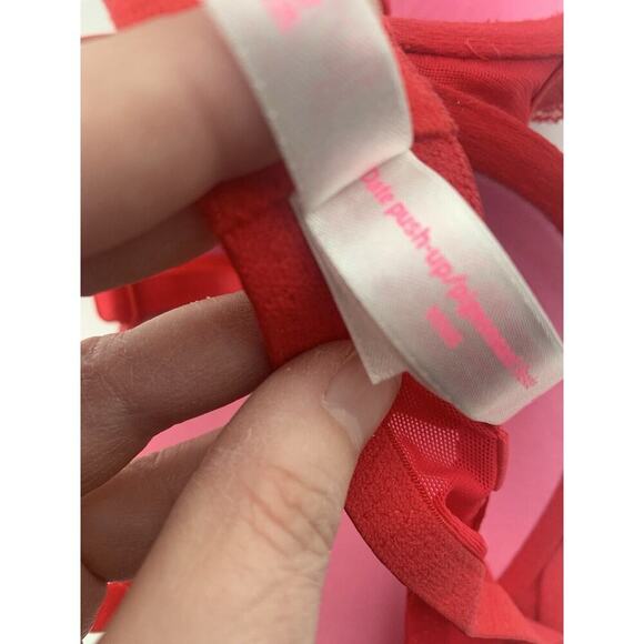 Pink Victorias Secret Date Push Up Bra Red W Lace 36C Padded Convertible Straps - Picture 6 of 8